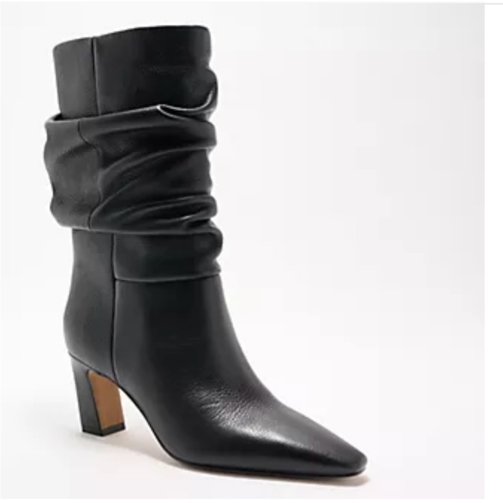 Vince Camuto Black Heeled Boots with Ruched Leather